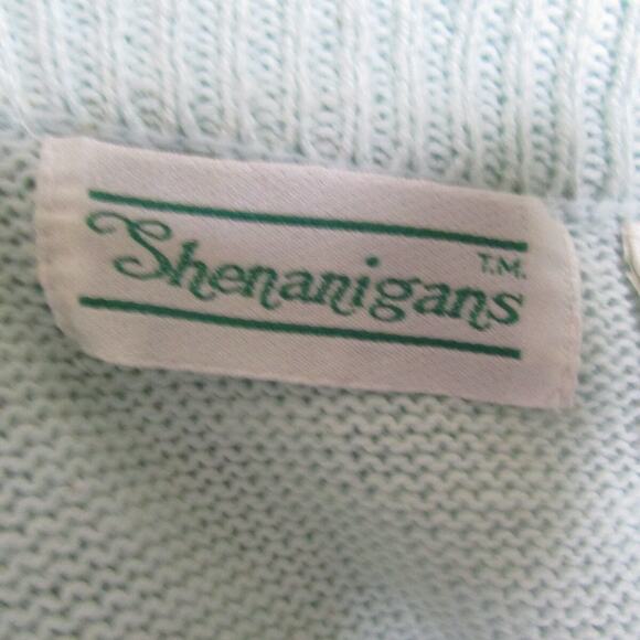 Shenanigans Knit Pullover Geometric Appliques Large Pastel Green Vintage 1980s - Picture 8 of 10